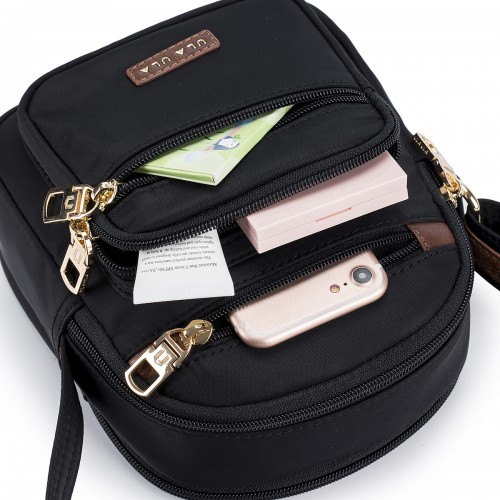 ULA ULA Fine Nylon Leather Trim Multi Pockets Mini Crossbody (RFID pocket inside)