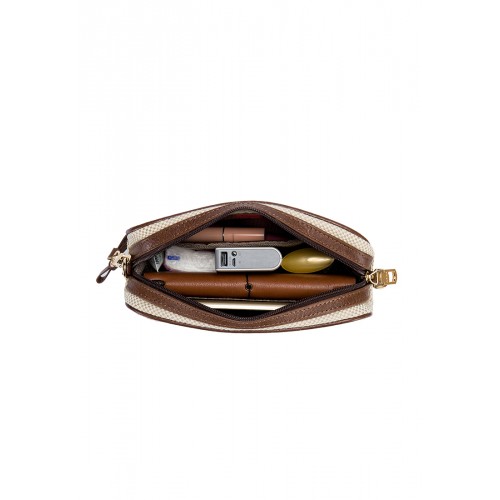 Cavendish Cotton Jute Leather Trim Zip Compartment Crossbody