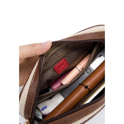 Cavendish Cotton Jute Leather Trim Zip Compartment Crossbody