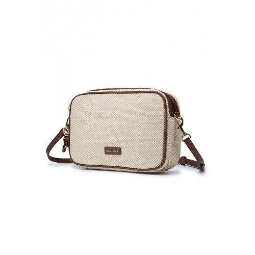 Cavendish Cotton Jute Leather Trim Zip Compartment Crossbody