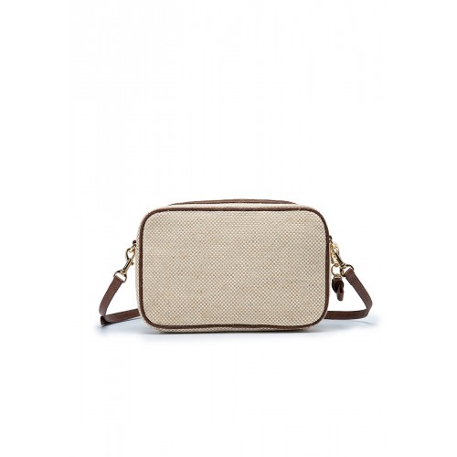 Cavendish Cotton Jute Leather Trim Zip Compartment Crossbody