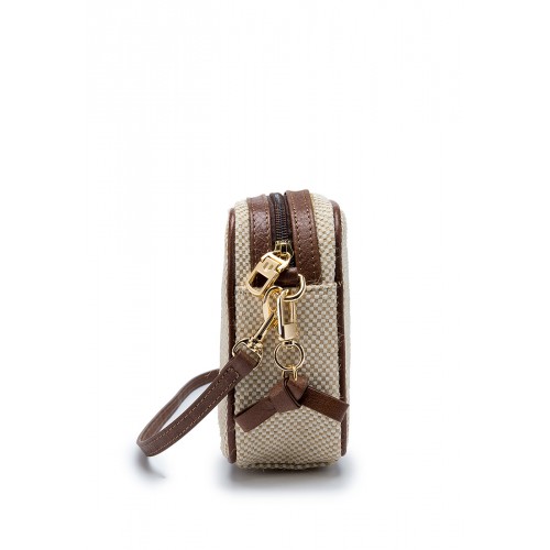 Cavendish Cotton Jute Leather Trim Zip Compartment Crossbody