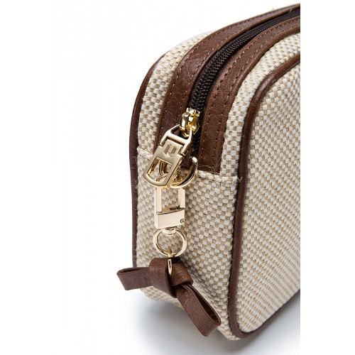 Cavendish Cotton Jute Leather Trim Zip Compartment Crossbody